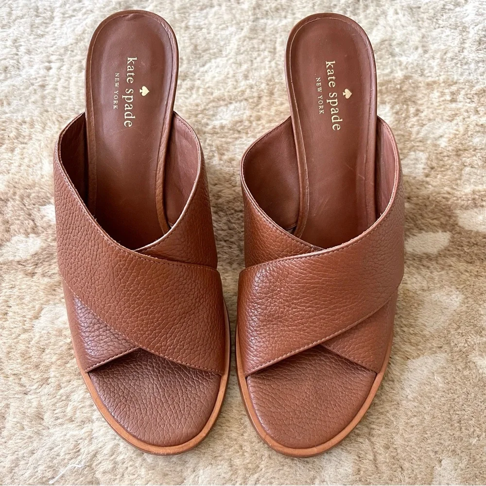 Kate Spade New York Felda Brown Leather Crisscross Mule Sandal Size 9m - Picture 2 of 12